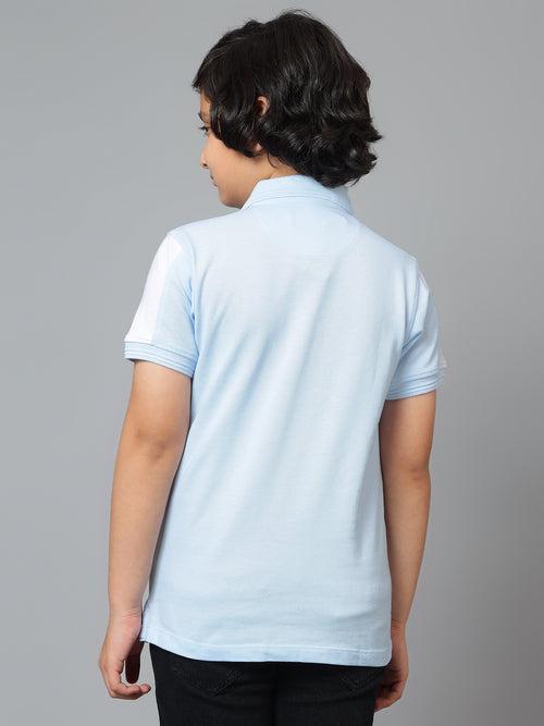 Cantabil Boy's Sky Blue Printed Polo Neck Half Sleeve T-shirt