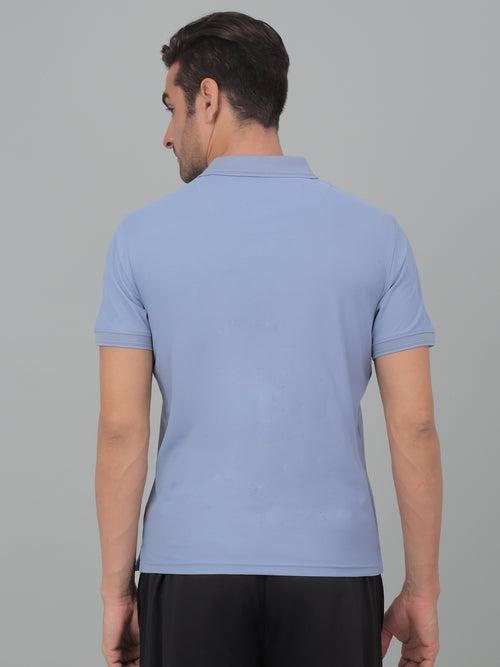 Cantabil Men's Blue Solid Half Sleeve Activewear T-shirt