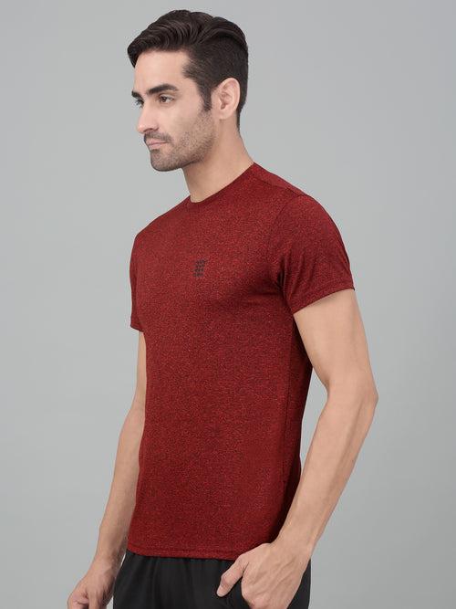 Cantabil Men's Rust Self Design Half Sleeve Activewear T-shirt