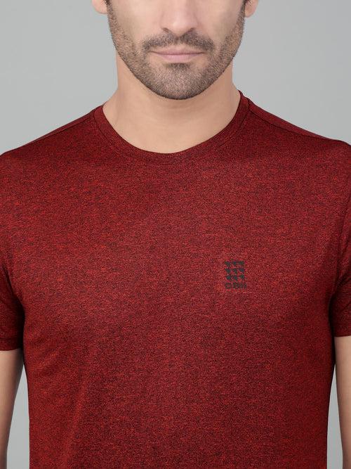 Cantabil Men's Rust Self Design Half Sleeve Activewear T-shirt