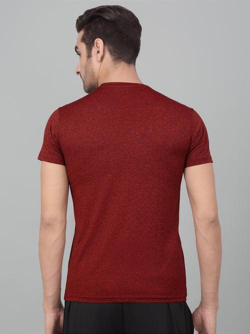Cantabil Men's Rust Self Design Half Sleeve Activewear T-shirt