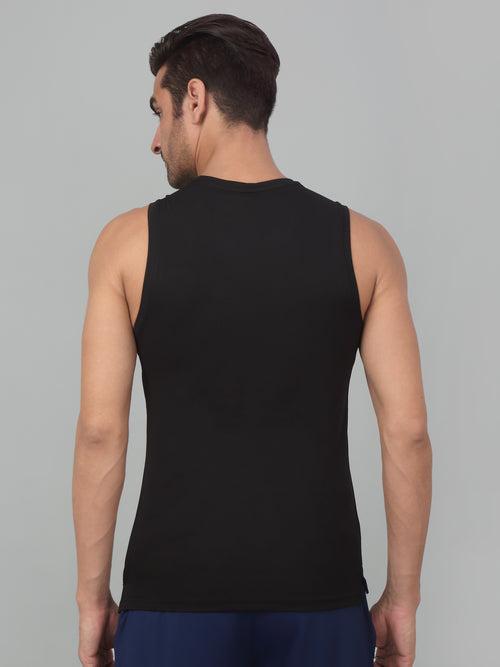 Cantabil Men's Black Solid Sleeveless Activewear T-shirt