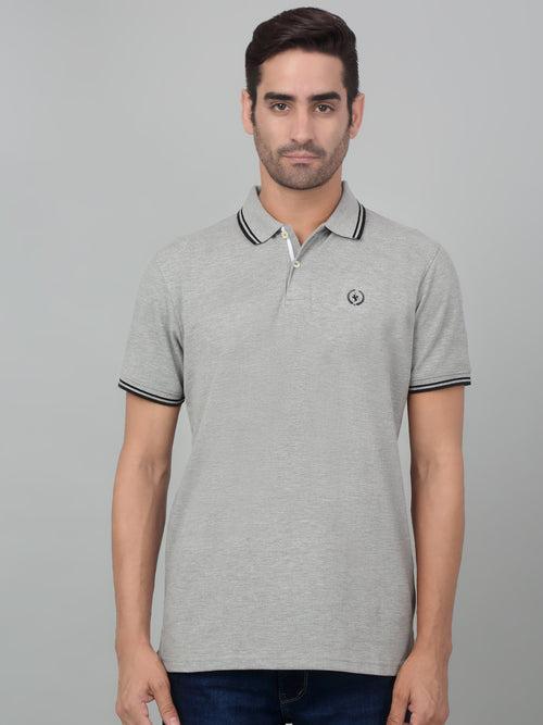 Cantabil Men's Grey Solid Polo Neck Half Sleeve T-shirt