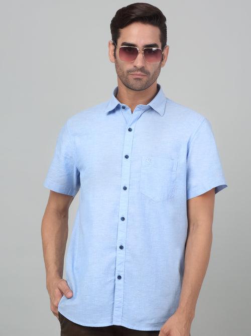 Cantabil Men's Sky Blue Solid Half Sleeves Casual Shirt