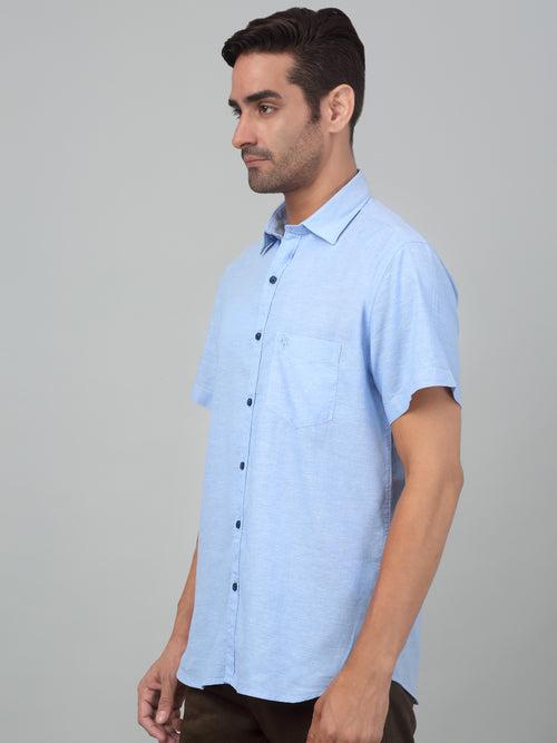 Cantabil Men's Sky Blue Solid Half Sleeves Casual Shirt