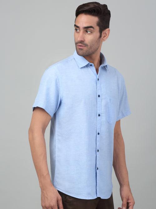 Cantabil Men's Sky Blue Solid Half Sleeves Casual Shirt