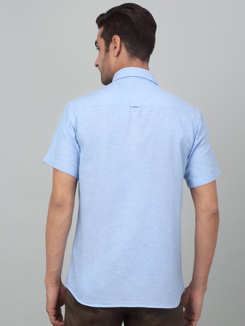 Cantabil Men's Sky Blue Solid Half Sleeves Casual Shirt