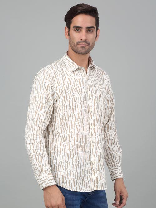 Cantabil Men's Cream Printed Full Sleeves Casual Shirt