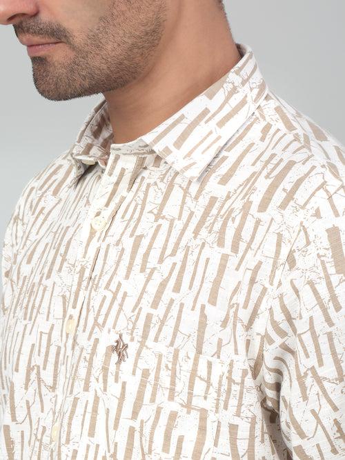 Cantabil Men's Cream Printed Full Sleeves Casual Shirt