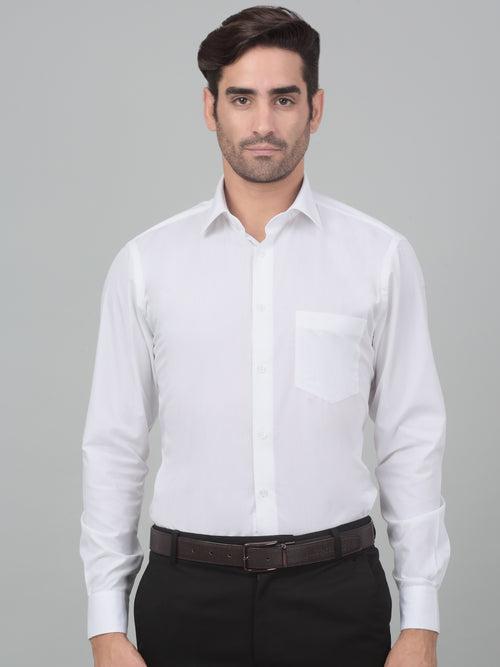 Cantabil Men's White Solid Full Sleeves Formal Shirt