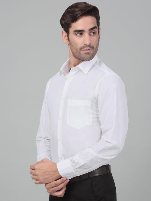 Cantabil Men's White Solid Full Sleeves Formal Shirt