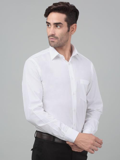 Cantabil Men's White Solid Full Sleeves Formal Shirt