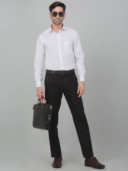 Cantabil Men's White Solid Full Sleeves Formal Shirt