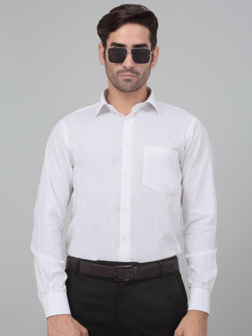 Cantabil Men's White Solid Full Sleeves Formal Shirt