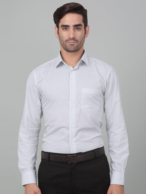 Cantabil Men's White Printed Full Sleeves Formal Shirt