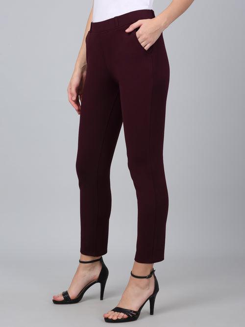 Wine Solid Ankle Length Regular Fit Jegging For Women