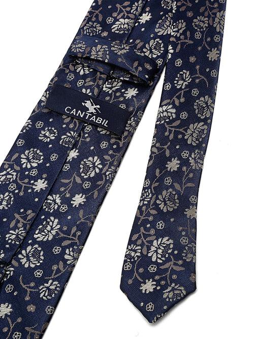 Cantabil Men's Navy Blue Printed Broad Tie