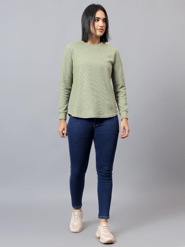 Women's Solid Green Round Neck Tshirt