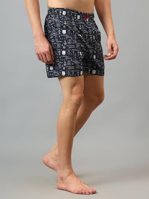 Cantabil Men's Navy Blue Printed Boxer