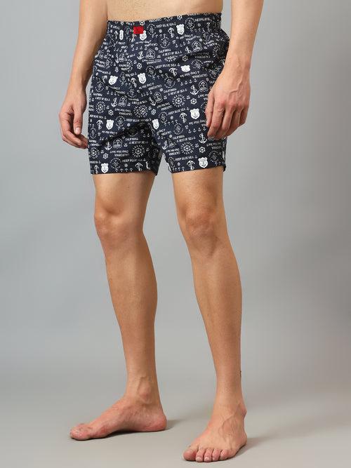 Cantabil Men's Navy Blue Printed Boxer