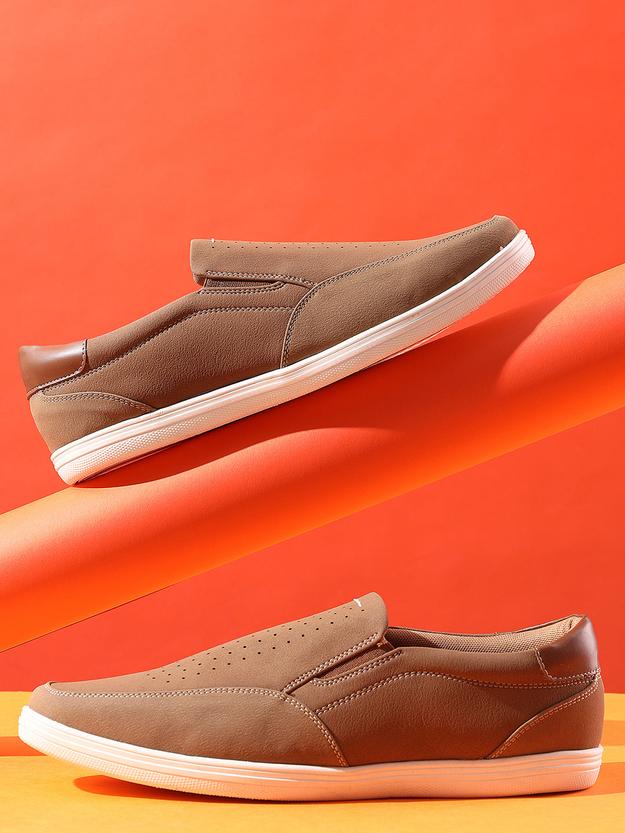 Men Slip-on Solid Tan Casual Shoes