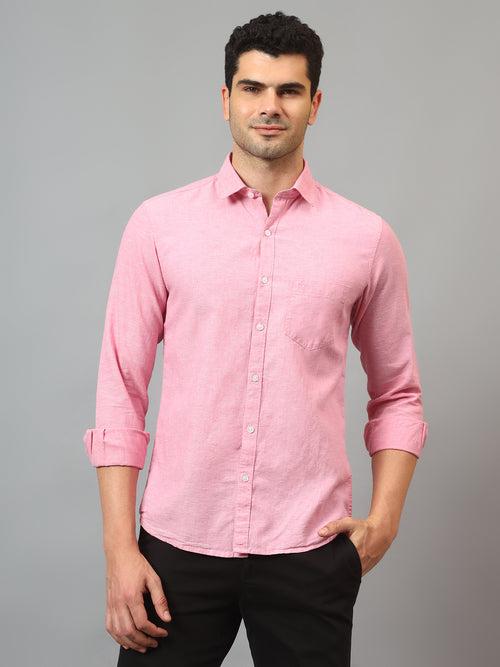 Cantabil Men's Pink Solid  Full Sleeves Casual Shirt