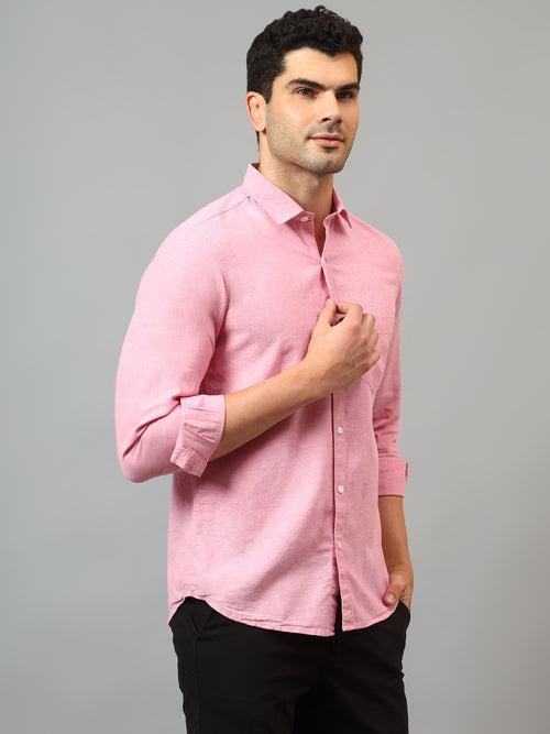 Cantabil Men's Pink Solid  Full Sleeves Casual Shirt