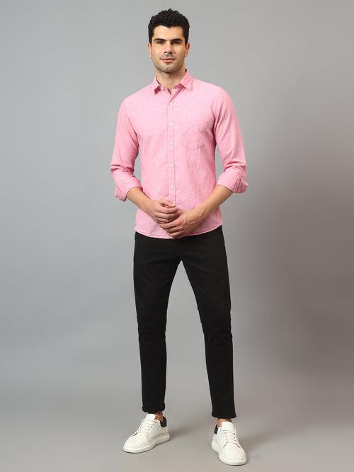 Cantabil Men's Pink Solid  Full Sleeves Casual Shirt