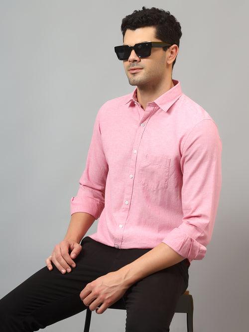 Cantabil Men's Pink Solid  Full Sleeves Casual Shirt