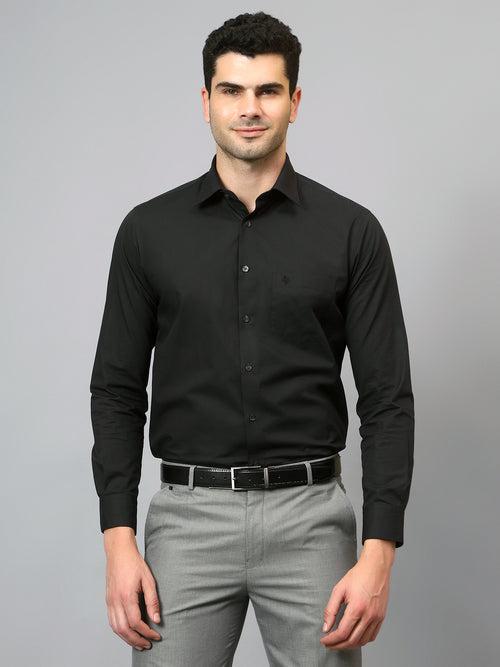 Cantabil Men's Black Solid Full Sleeves Formal Shirt