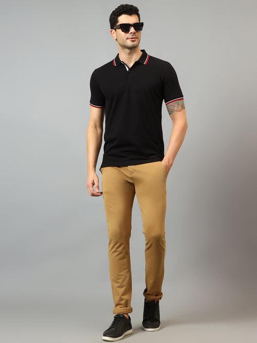 Cantabil Men's Khaki Soild Non-Pleated Stretchable Casual Trouser