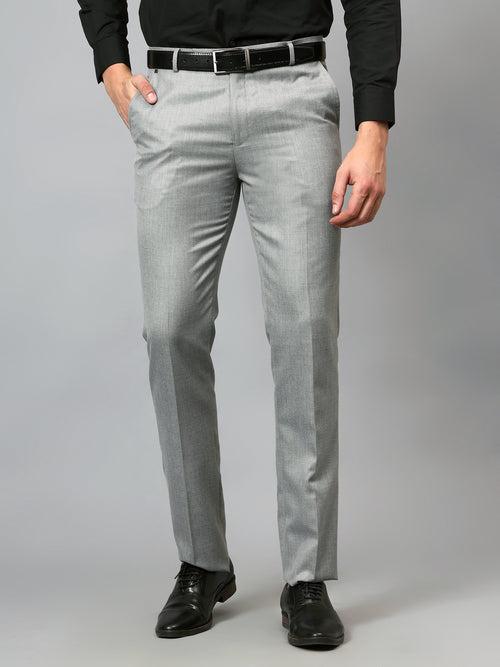 Cantabil Men's Grey Self Design Non-Pleated Formal Trouser