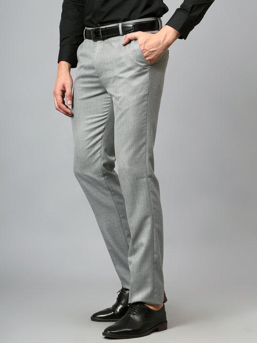 Cantabil Men's Grey Self Design Non-Pleated Formal Trouser