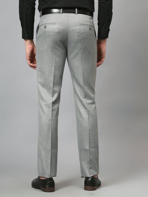 Cantabil Men's Grey Self Design Non-Pleated Formal Trouser