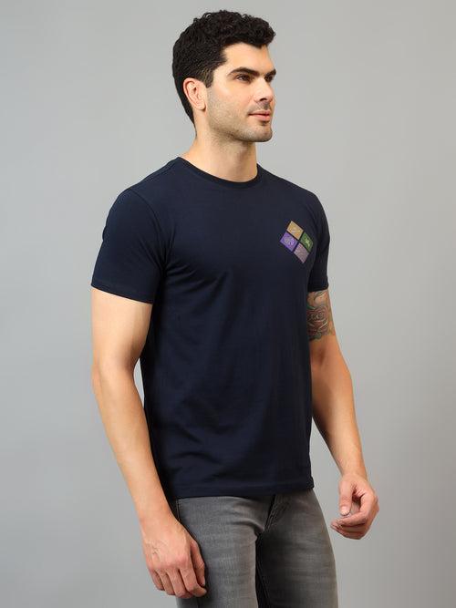 Cantabil Men's Navy Blue Solid Round Neck Half Sleeve T-shirt