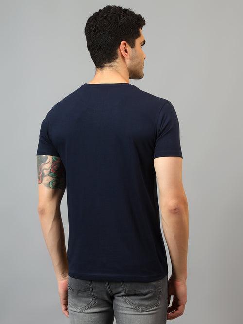 Cantabil Men's Navy Blue Solid Round Neck Half Sleeve T-shirt