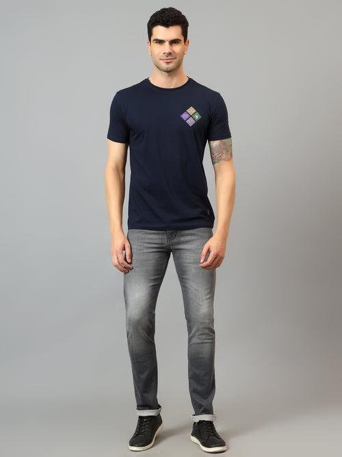 Cantabil Men's Navy Blue Solid Round Neck Half Sleeve T-shirt