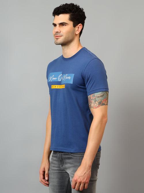 Cantabil Men's Blue Printed Round Neck Half Sleeve T-shirt