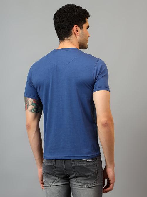 Cantabil Men's Blue Printed Round Neck Half Sleeve T-shirt