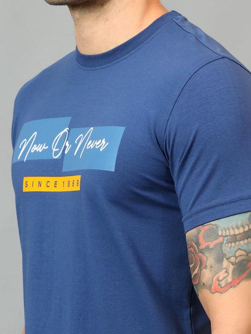 Cantabil Men's Blue Printed Round Neck Half Sleeve T-shirt