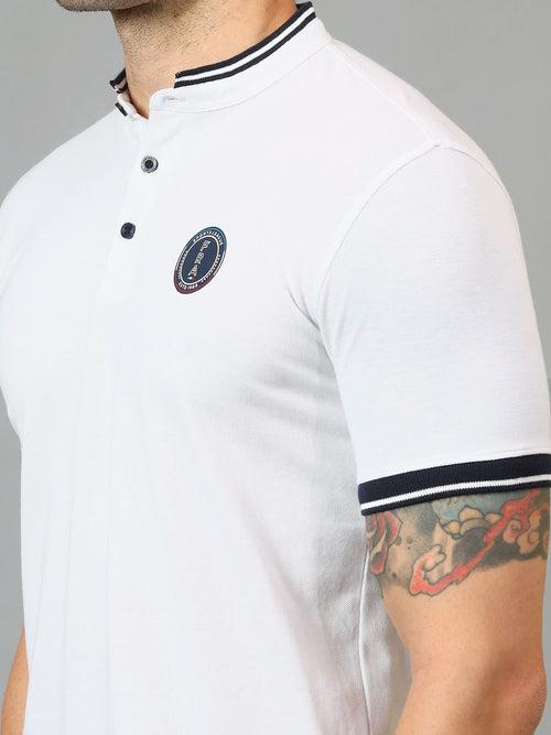 Cantabil Men's White Solid Polo Neck Half Sleeve T-shirt