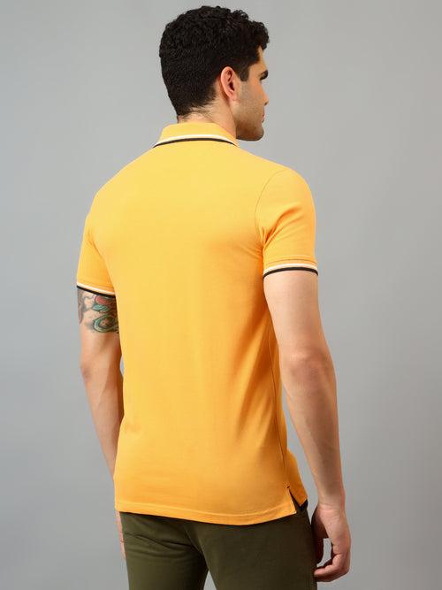 Cantabil Men's Yellow Solid Polo Neck Half Sleeve T-shirt