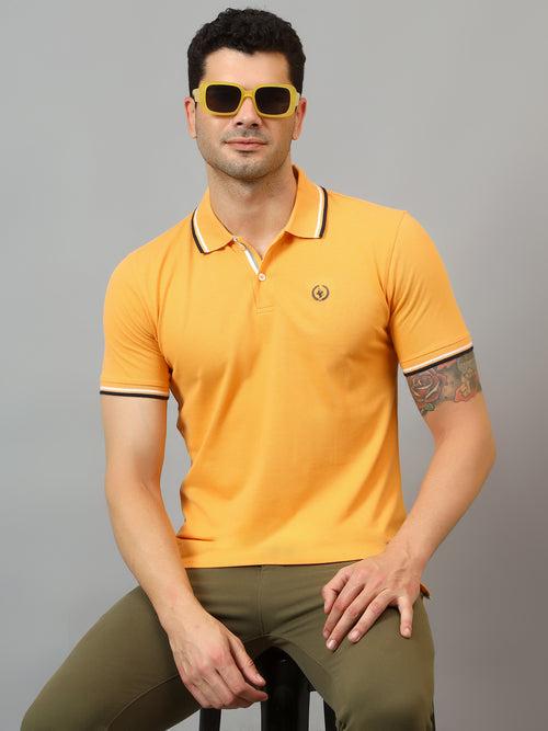 Cantabil Men's Yellow Solid Polo Neck Half Sleeve T-shirt