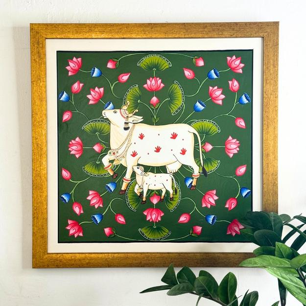 Kamdhenu: The Sacred Cow in Handpainted Pichwai Art