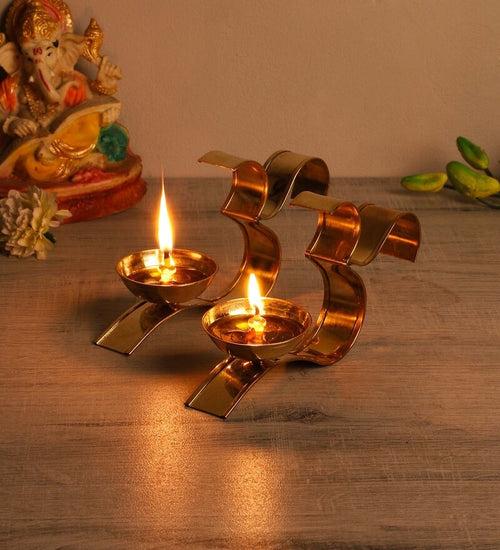 Om brass diya: Set of 2