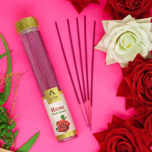 The Aroma Factory Rose & Patchouli Incense Stick (0% Charcoal 0% Sulphates) Organic & Herbal Agarbatti Bottle Pack, 100G