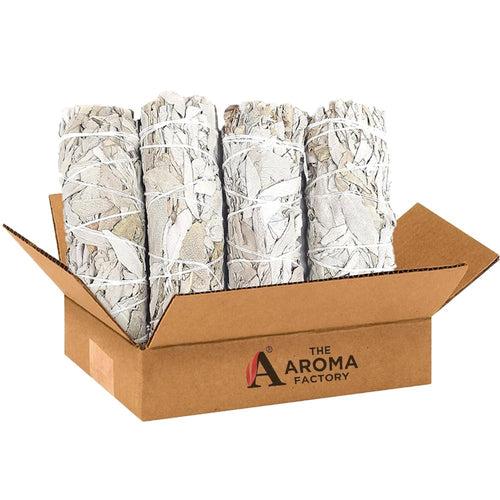 The Aroma Factory Natural White Sage Dry Leaves Smudging Sticks (6 Inch x 30g Each) Removes Negativity, Aura Cleansing, 1 Box (White Sage, Pack of 4)