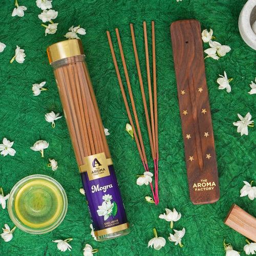 The Aroma Factory Mogra Incense Stick Agarbatti (0% Charcoal 0% Sulphates) Organic Agarbatti Bottle Pack, 100G