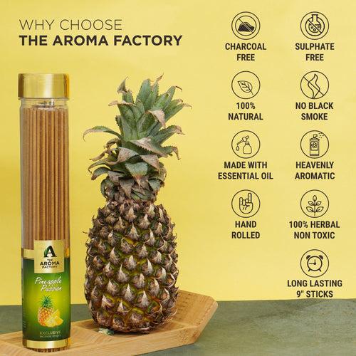 The Aroma Factory Incense Sticks (Strawberry, Green Apple, Chocolate & Pineapple Agarbatti) 4 bottles, Fragrance Jute Gift Pack