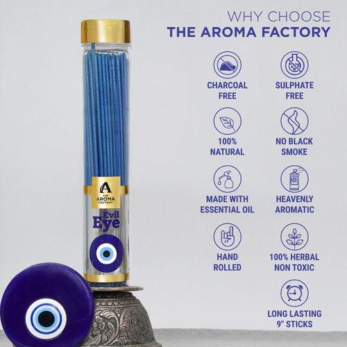 The Aroma Factory Evil Eye Incense Stick (0% Charcoal 0% Sulphates) Organic & Herbal Nazar Kavach Agarbatti Bottle Pack, 100G